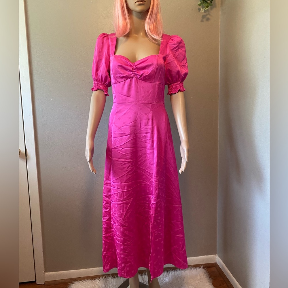 WAYF Pink Polka Dot Puff Sleeve Dress sz Small NWT